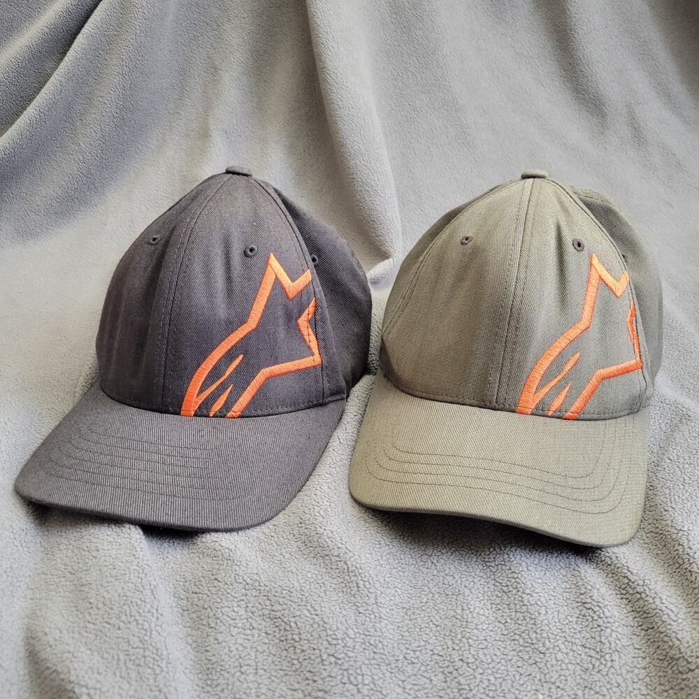 ALPINESTARS CORP Hat Cap Gray Green Flextfit Orange Logo 2PC
